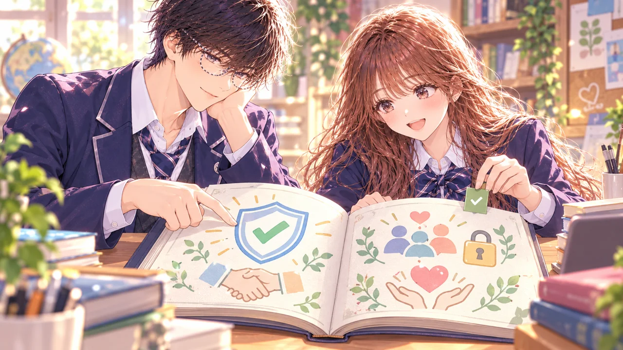 仲間と成長を振り返るイラスト